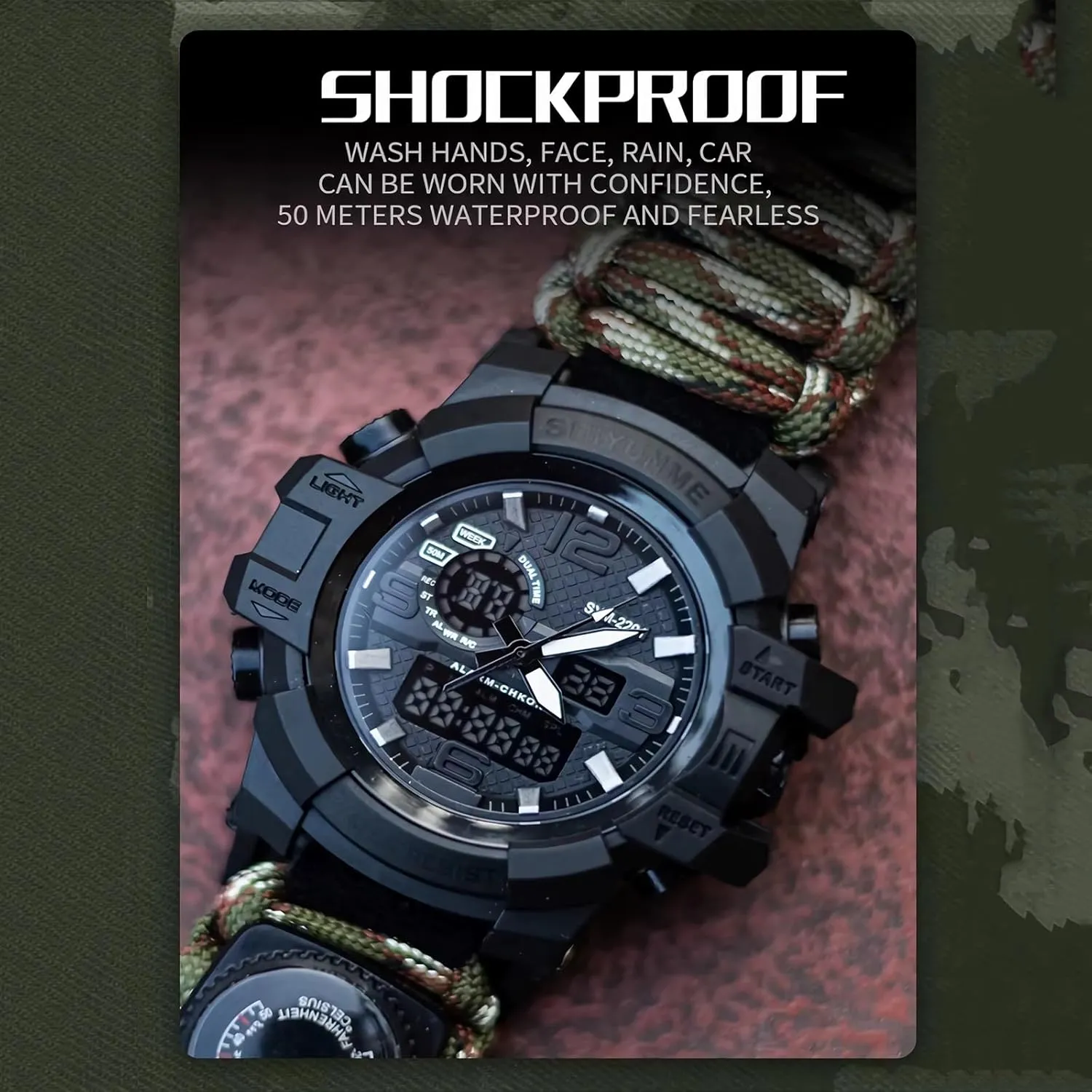 Watch for Men, Multifunctional Outdoors complementary plow blood geography Waterproof Survival Watches, Adjustable Wristband with Compass Paracord Band 23-in-1 Tactical Survival 