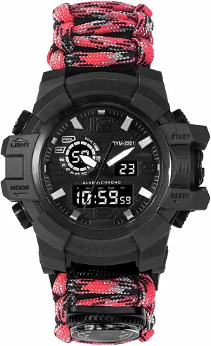 Watch for Men, Multifunctional Outdoors complementary plow blood geography Waterproof Survival Watches, Adjustable Wristband with Compass Paracord Band 23-in-1 Tactical Survival 