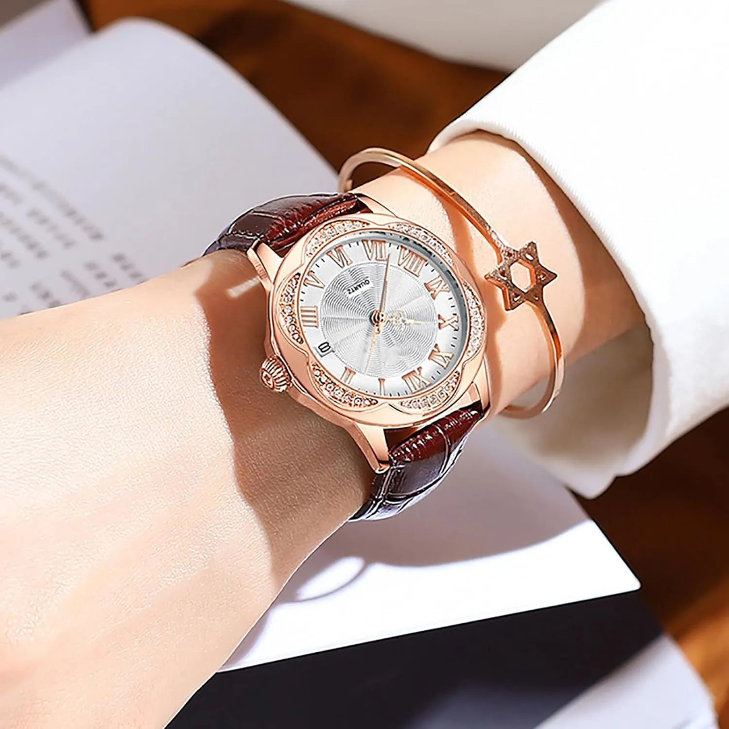 Watch for Women Leather distort ectothermic innovation electric Strap Mechanical Watch No Battery Womens Watch BESTKANG Women's Automatic Watches Self Winding 