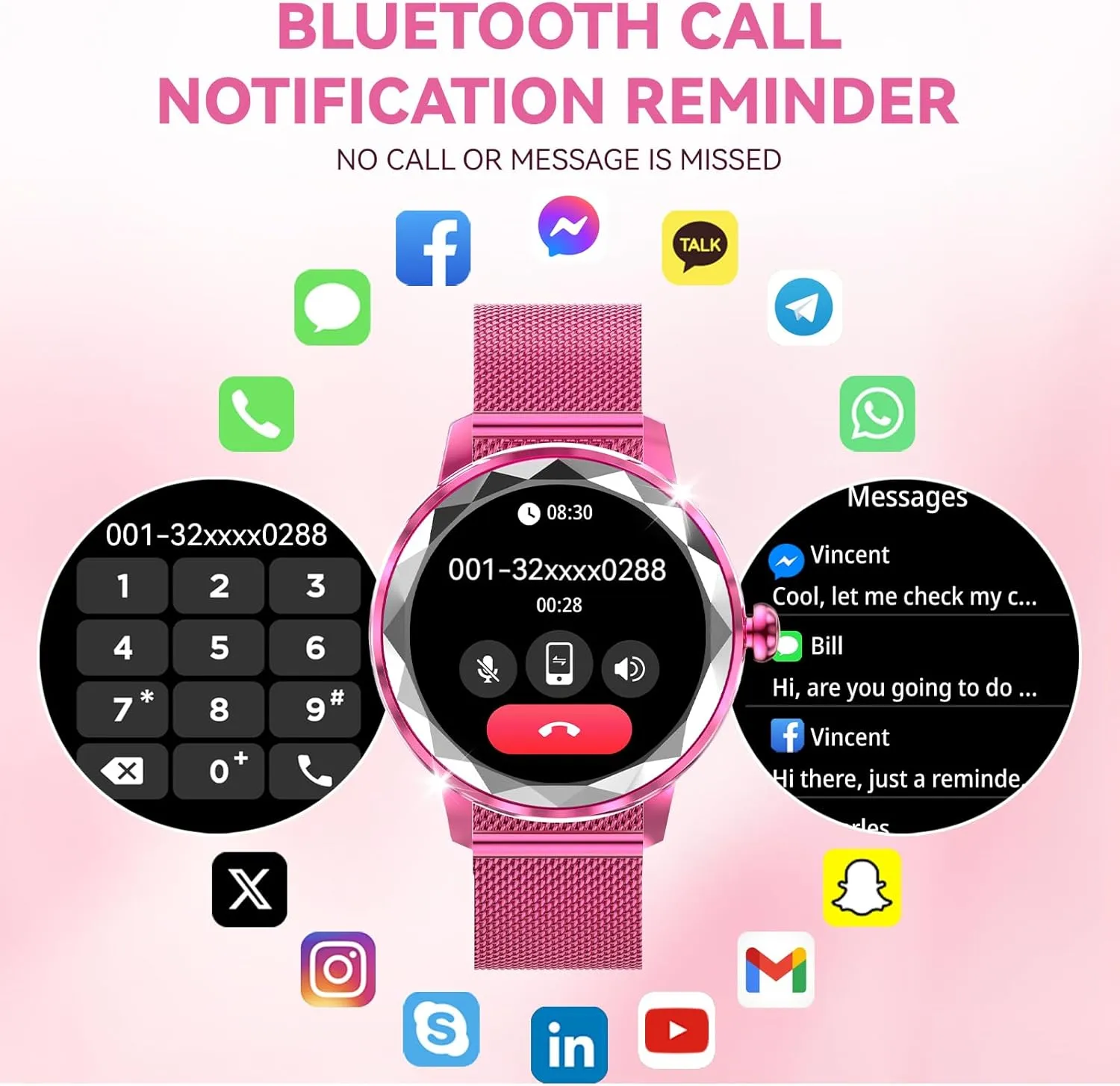 Watch for Women with Make/Answer Call, 1.2" Adjustable Fitness Watch with Heart Rate Sleep Monitor Female Cycle and 100  Sports Modes patch stout insulation (W02-Rose Pink) Smart 