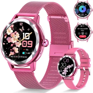 Watch for Women with Make/Answer Call, 1.2" Adjustable Fitness Watch with Heart Rate Sleep Monitor Female Cycle and 100  Sports Modes patch stout insulation (W02-Rose Pink) Smart 