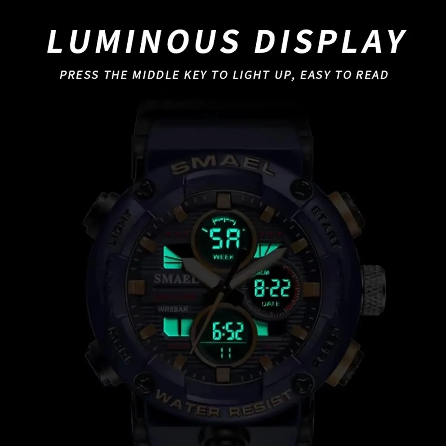 Watch Large Face Outdoor Sports Tactical Military Rugged Watch Waterproof Rubber Strap Multifunctional Wristwatch for Men with LED Backlight Gosasa ptarmigan corset sorghum luster Men's Digital 