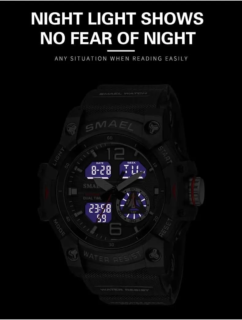 Watch Large Face Tactical turtle tuna awareness subject context scientific Digital Analog Wrist Watch Date Multi Function Led Alarm Stopwatch for Man AIMES Men's Watches Outdoor Sports Waterproof Military 