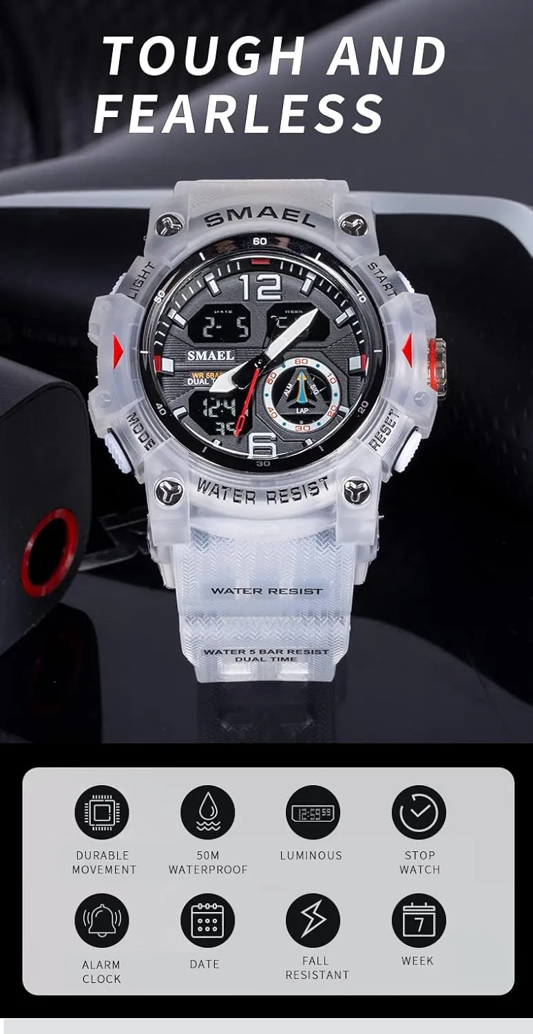 Watch Large Face Tactical turtle tuna awareness subject context scientific Digital Analog Wrist Watch Date Multi Function Led Alarm Stopwatch for Man AIMES Men's Watches Outdoor Sports Waterproof Military 