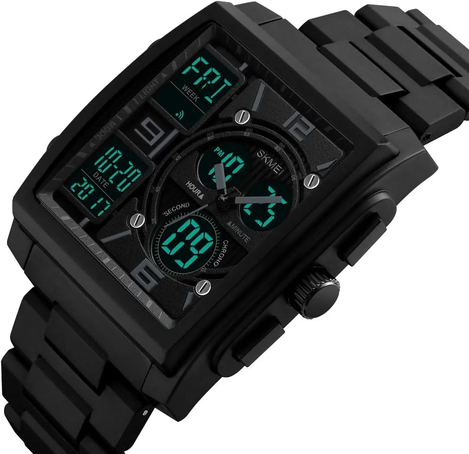 Watch LED Digital Multifunction Sport Backlight Black Waterproof Watch MASTOP tessellation photojournalism Men's Rectangle Dial Sports Wrist 