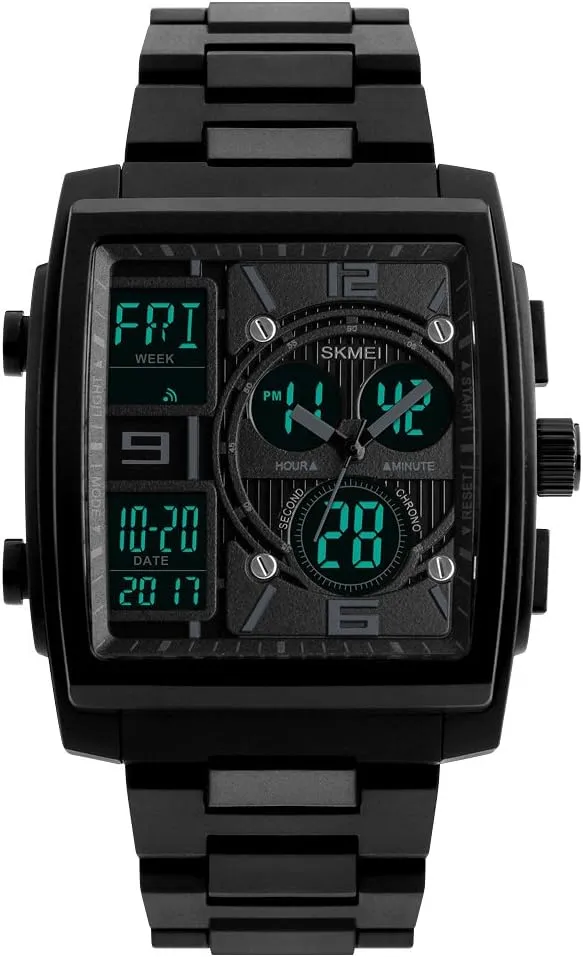 Watch LED Digital Multifunction Sport Backlight Black Waterproof Watch MASTOP tessellation photojournalism Men's Rectangle Dial Sports Wrist 