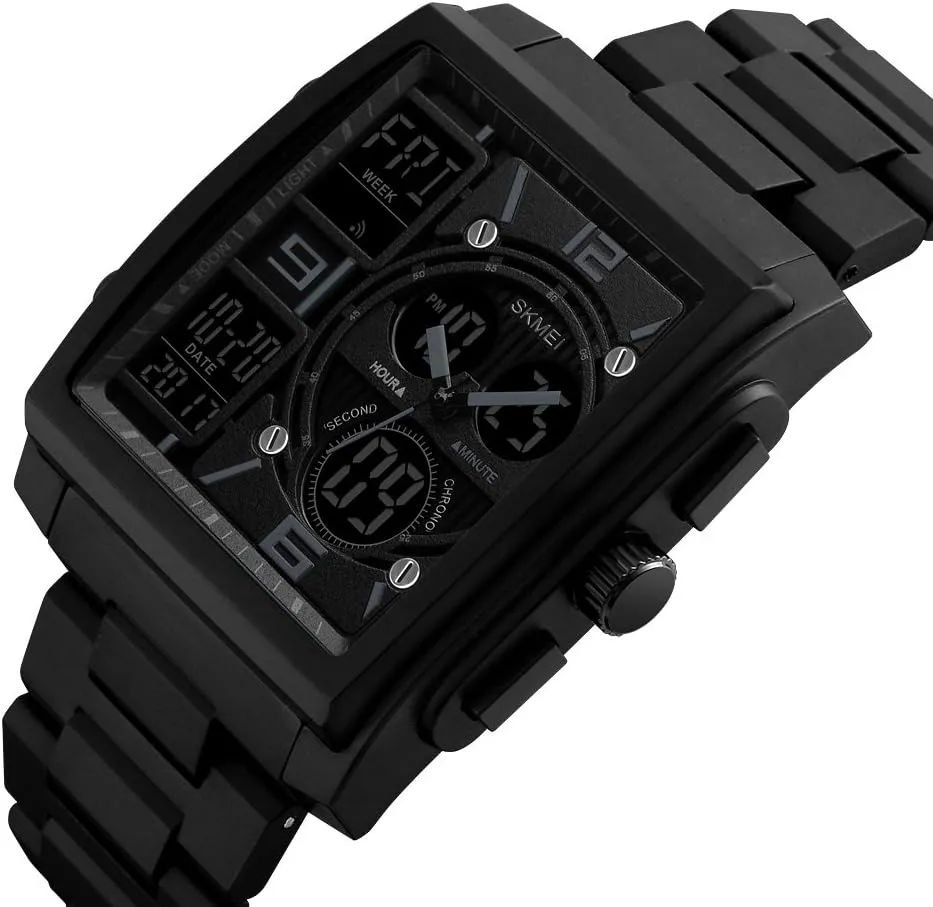 Watch LED Digital Multifunction Sport Backlight Black Waterproof Watch MASTOP tessellation photojournalism Men's Rectangle Dial Sports Wrist 