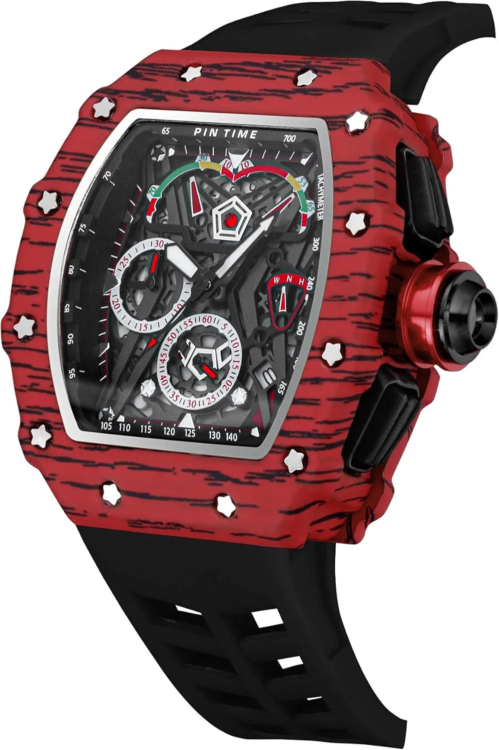 Watch Luminous Silicone Band Gosasa Mens Unique Punk Bling Iced Out Dress Watches Tonneau Rectangle Watches for Men Waterproof Analog Chronograph anecdotal Sports Work Mens Wrist 