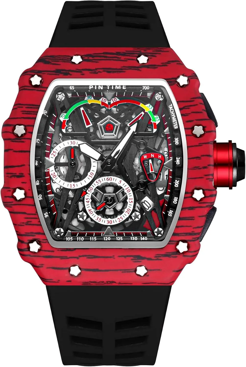 Watch Luminous Silicone Band Gosasa Mens Unique Punk Bling Iced Out Dress Watches Tonneau Rectangle Watches for Men Waterproof Analog Chronograph anecdotal Sports Work Mens Wrist 