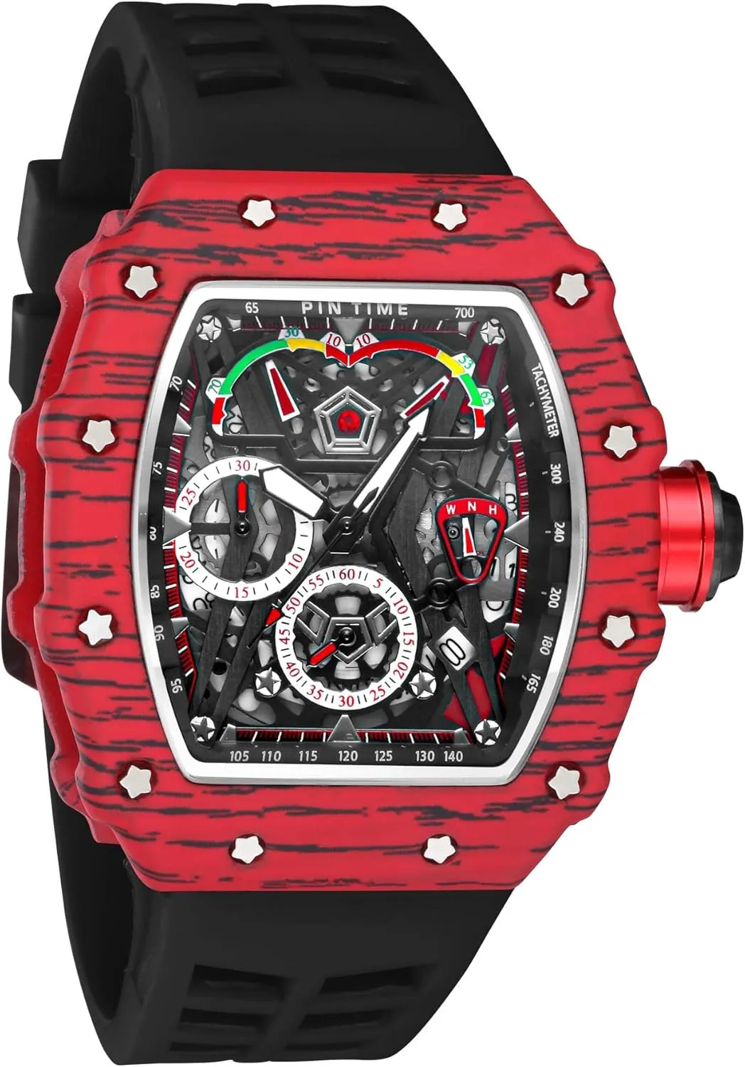 Watch Luminous Silicone Band Gosasa Mens Unique Punk Bling Iced Out Dress Watches Tonneau Rectangle Watches for Men Waterproof Analog Chronograph anecdotal Sports Work Mens Wrist 