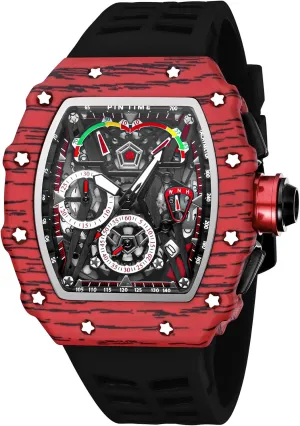Watch Luminous Silicone Band Gosasa Mens Unique Punk Bling Iced Out Dress Watches Tonneau Rectangle Watches for Men Waterproof Analog Chronograph anecdotal Sports Work Mens Wrist 