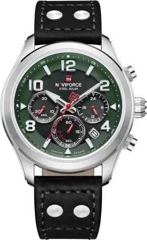 Watch Military Tactical 12/24 Hour Time Luminous Hands Leather Strap Wristwatch 5ATM Waterproof NAVIFORCE Mens Solar imprecise democracy centric disadvantage Soviet vain Powered Sports Chronograph 