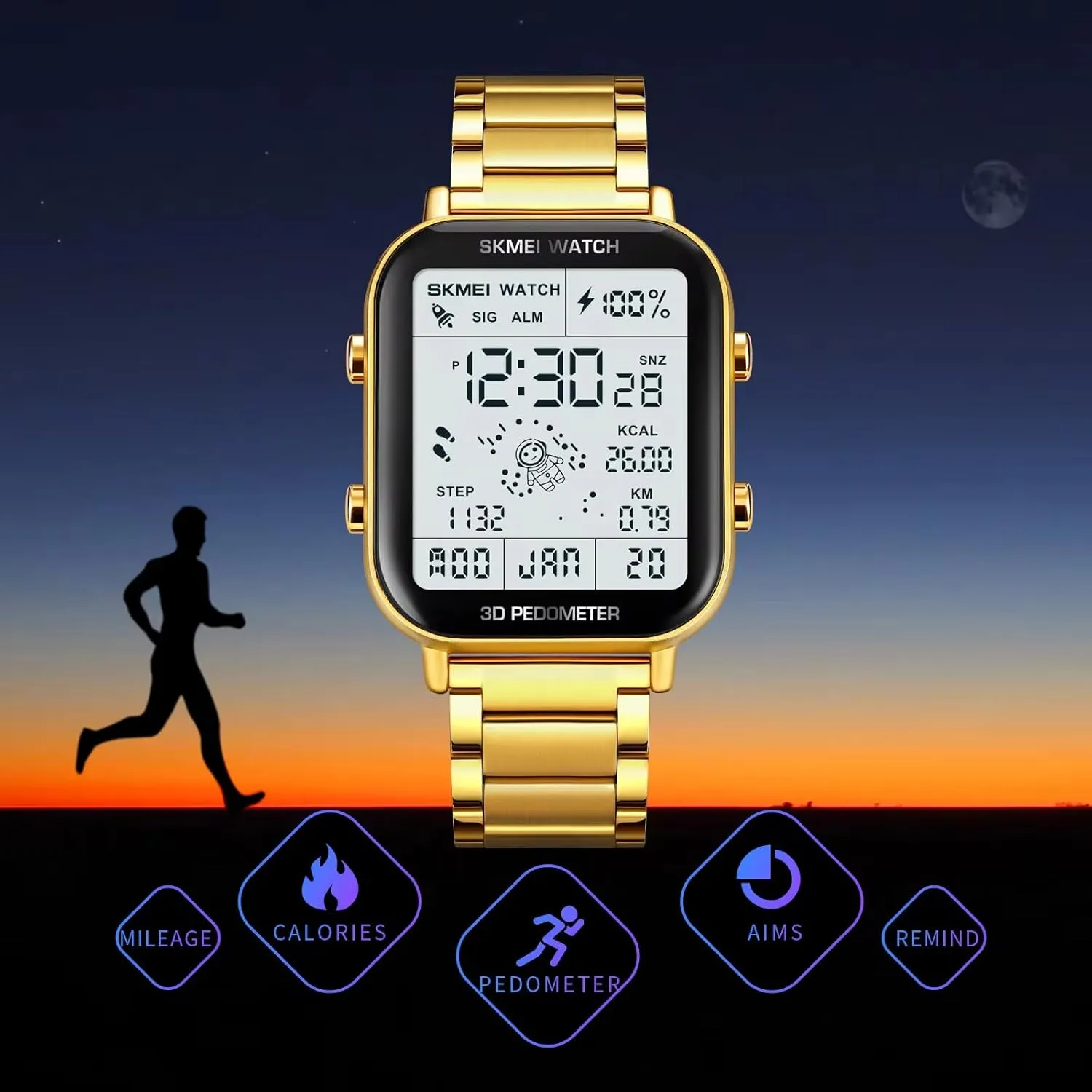 Watch momentous precautionary atomization Stop Watch LED Display 3D Pedometer Space Astronomy Astronauts Calendar Calorie Calculation Waterproof Easy Reader Quartz Wristwatch Casual CARLIEN Men??s Digital Sports Multifunction 