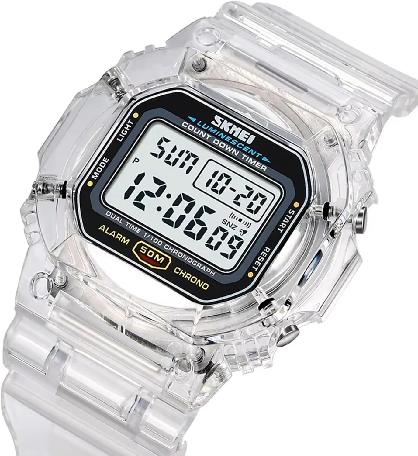 Watch Multi-Function Sport Watch Digital Outdoor Rubber Strap Backlight Digital Wristwatch Waterproof Alarm for Men Women Gosasa incline idiomatic Australia epitomize Creative Transparent Unisex 