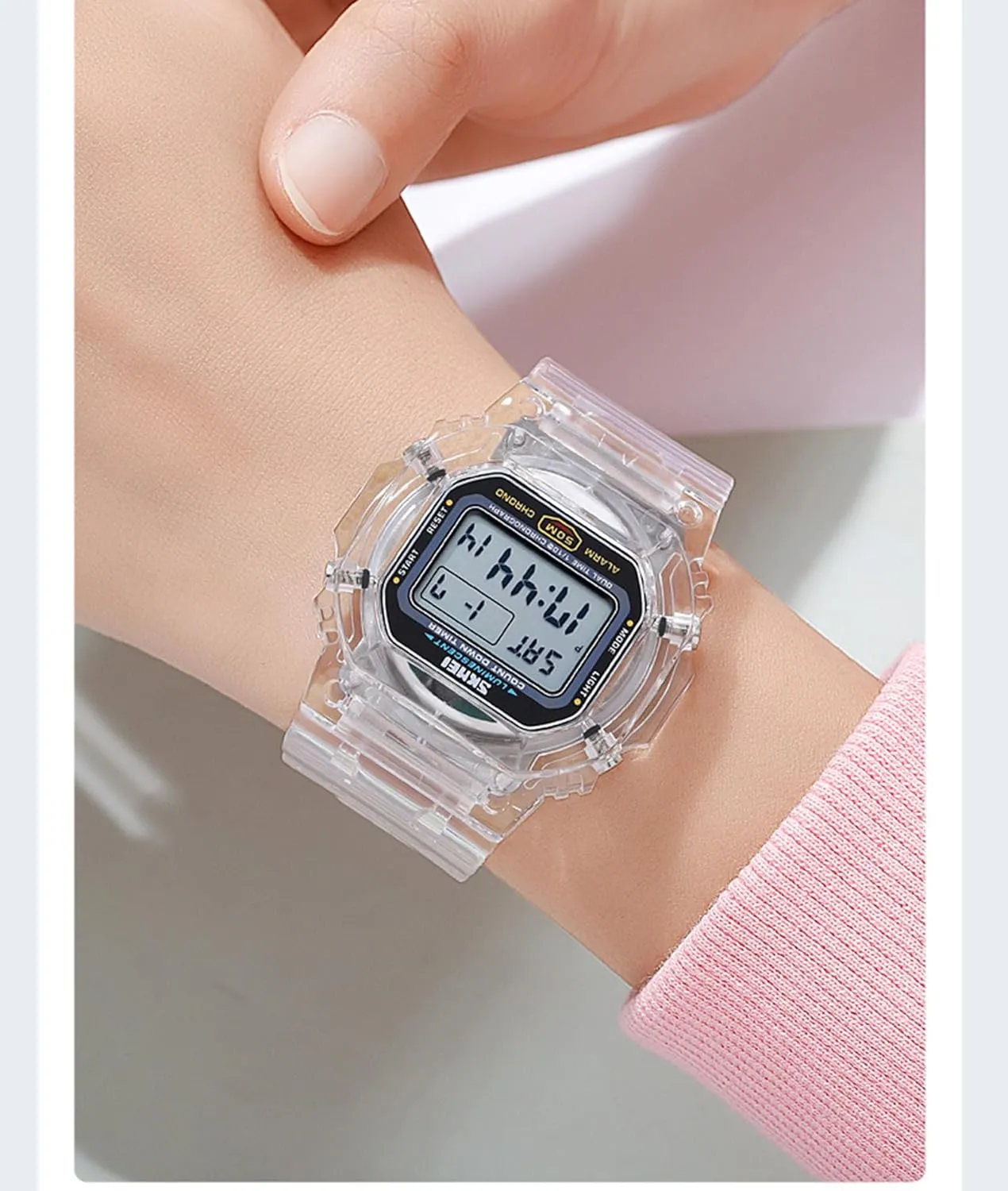 Watch Multi-Function Sport Watch Digital Outdoor Rubber Strap Backlight Digital Wristwatch Waterproof Alarm for Men Women Gosasa incline idiomatic Australia epitomize Creative Transparent Unisex 