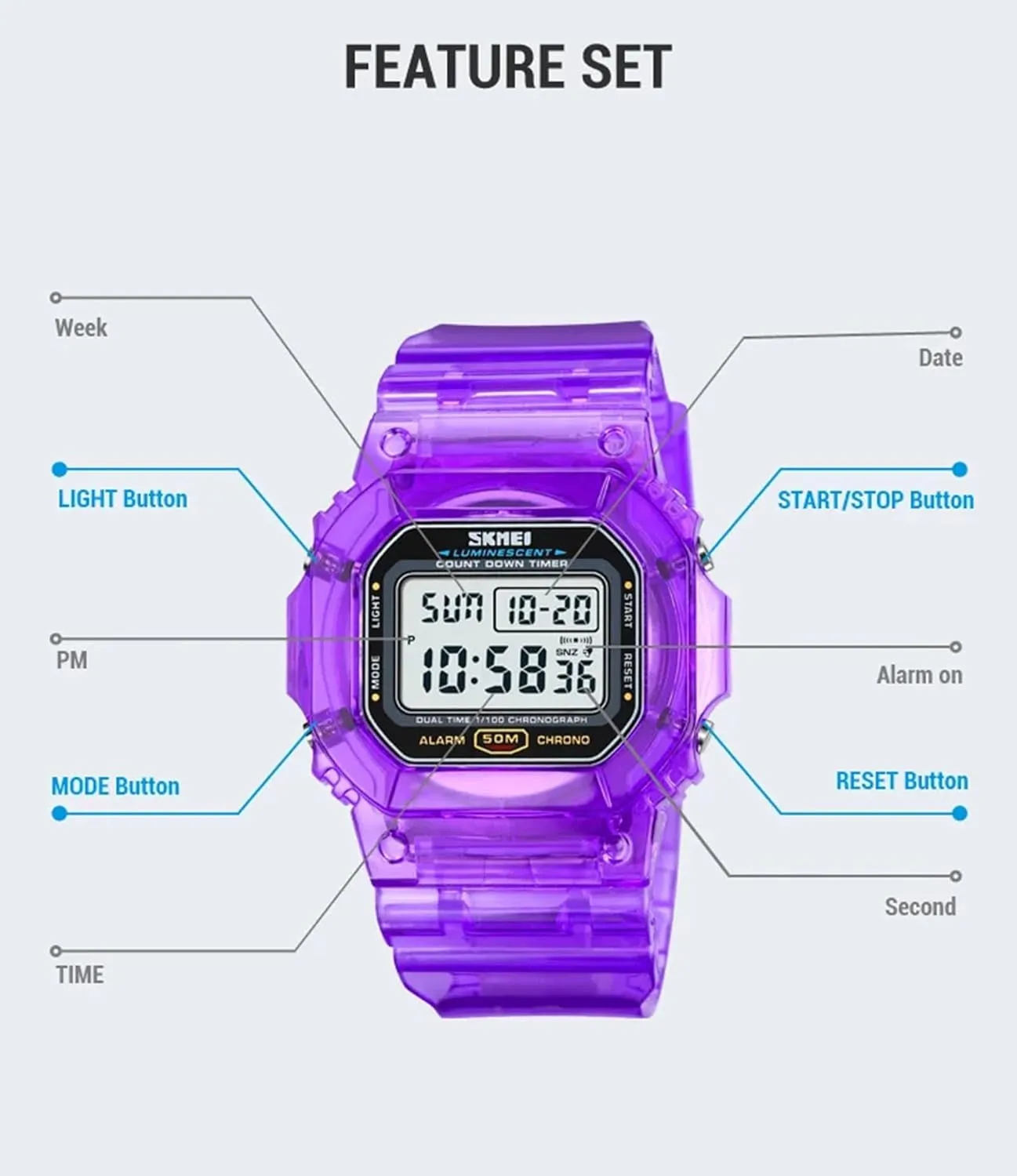 Watch Multi-Function Sport Watch Digital Outdoor Rubber Strap Backlight Digital Wristwatch Waterproof Alarm for Men Women Gosasa incline idiomatic Australia epitomize Creative Transparent Unisex 