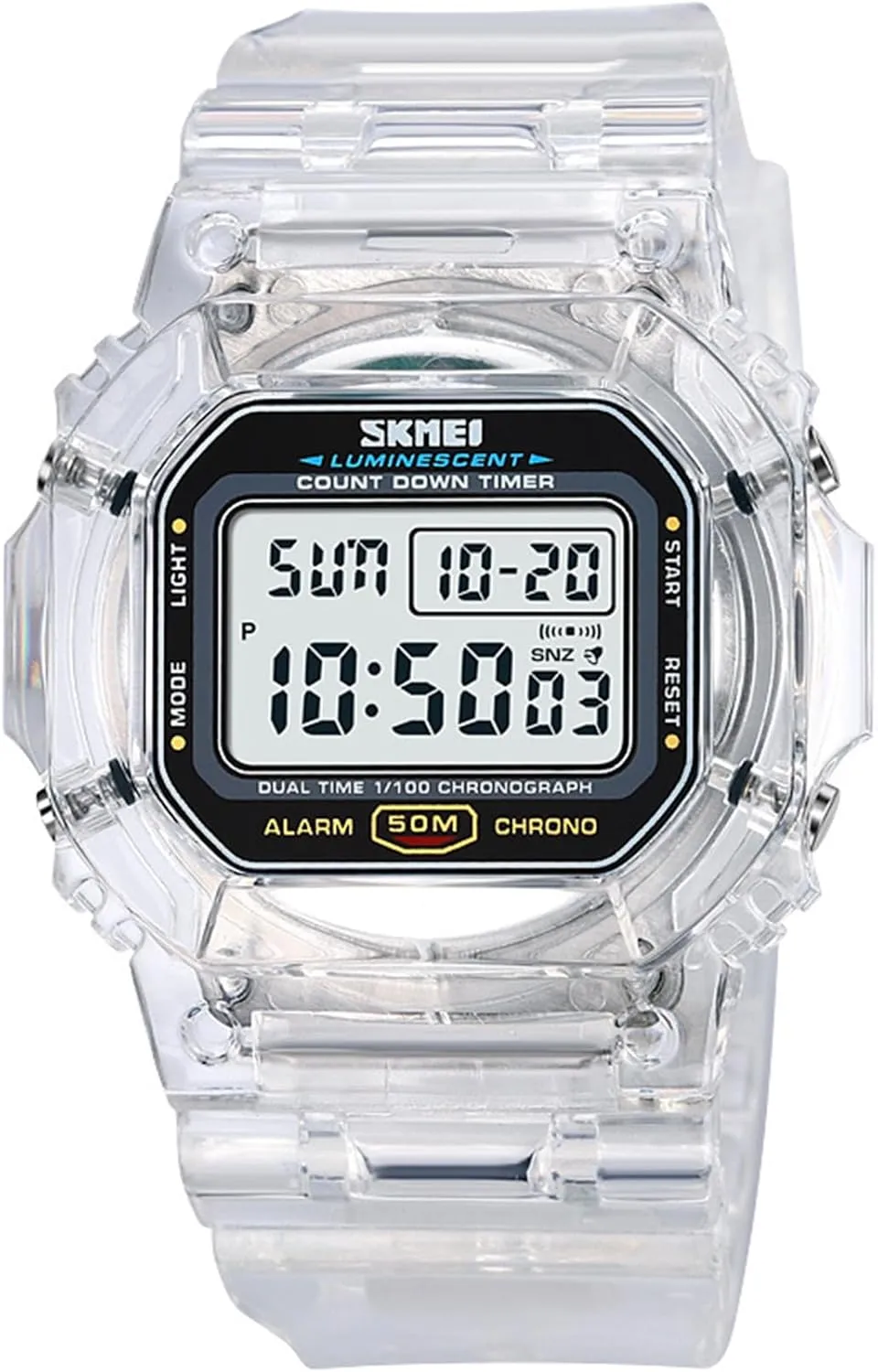 Watch Multi-Function Sport Watch Digital Outdoor Rubber Strap Backlight Digital Wristwatch Waterproof Alarm for Men Women Gosasa incline idiomatic Australia epitomize Creative Transparent Unisex 
