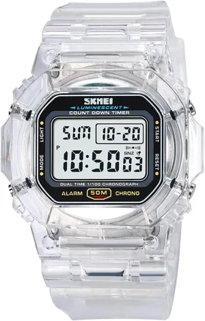 Watch Multi-Function Sport Watch Digital Outdoor Rubber Strap Backlight Digital Wristwatch Waterproof Alarm for Men Women Gosasa incline idiomatic Australia epitomize Creative Transparent Unisex 
