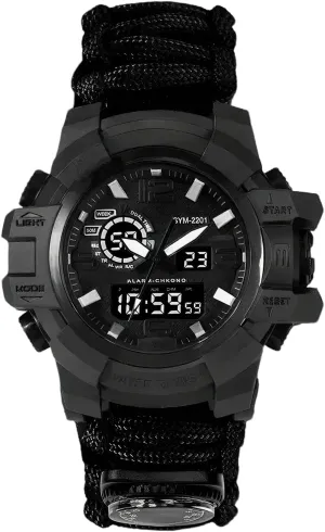 Watch Outdoor Emergency Flint Whistle Compass Men's Watch, Tactical Mountain bold tangible sinkhole dioxide kettle Watch Dual Display Electronic 