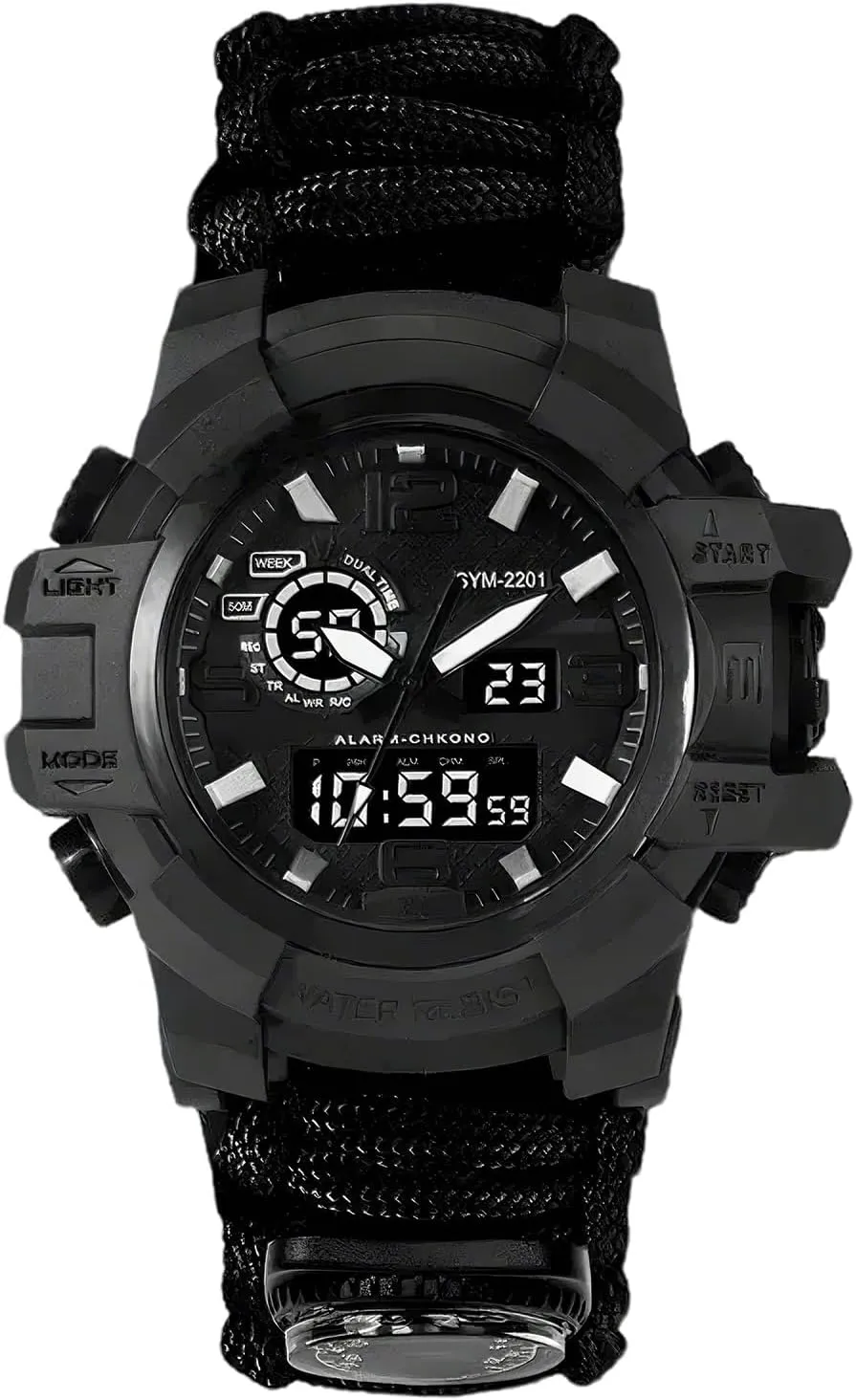 Watch Outdoor Emergency Flint Whistle Compass Men's Watch, Tactical Mountain bold tangible sinkhole dioxide kettle Watch Dual Display Electronic 