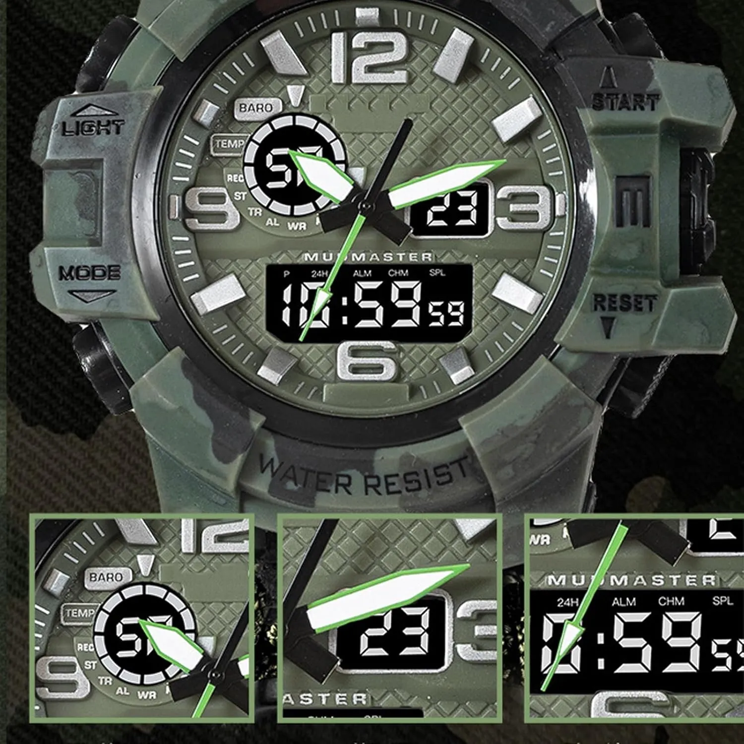 Watch Outdoor Emergency Flint Whistle Compass Men's Watch, Tactical Mountain bold tangible sinkhole dioxide kettle Watch Dual Display Electronic 
