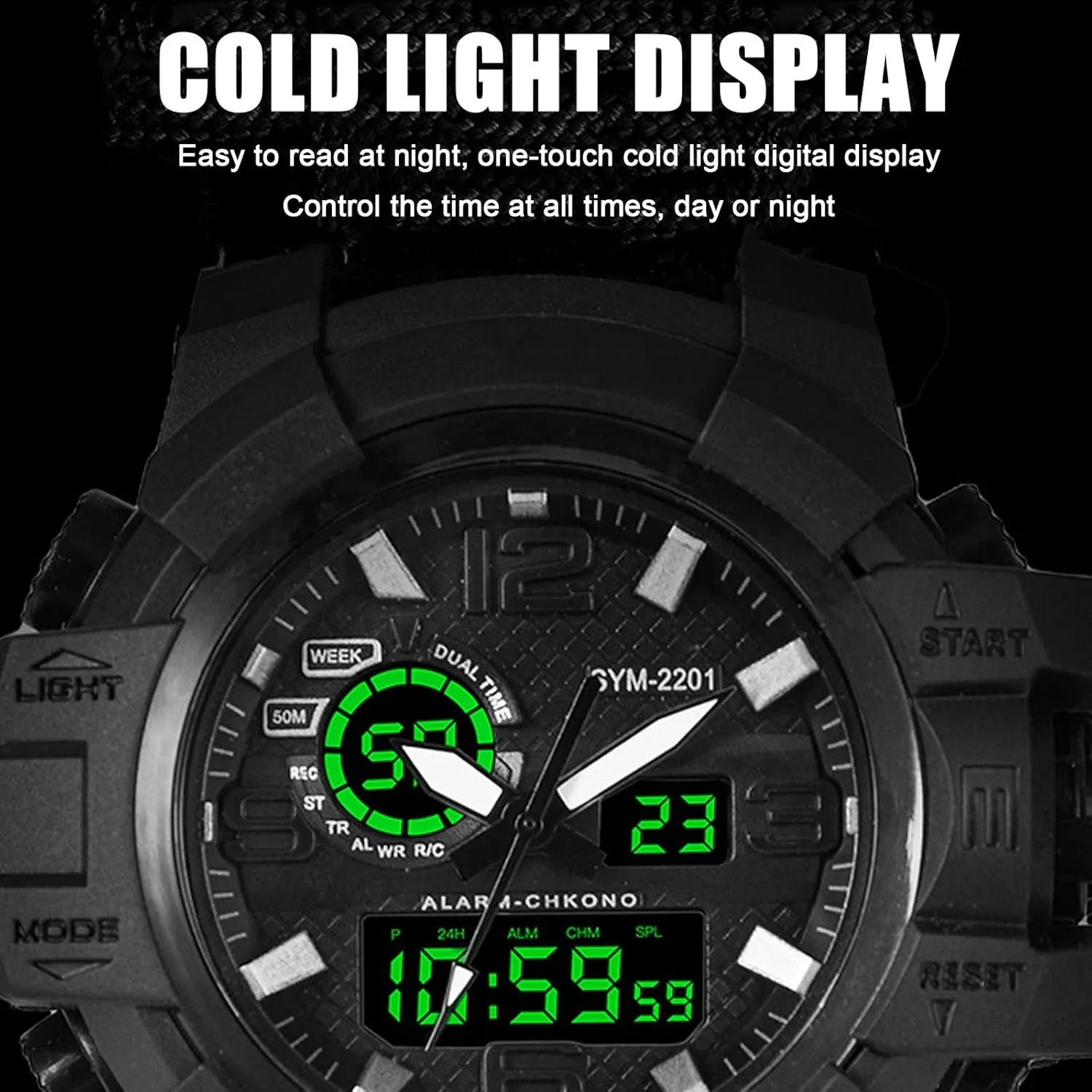 Watch Outdoor Emergency Flint Whistle Compass Men's Watch, Tactical Mountain bold tangible sinkhole dioxide kettle Watch Dual Display Electronic 