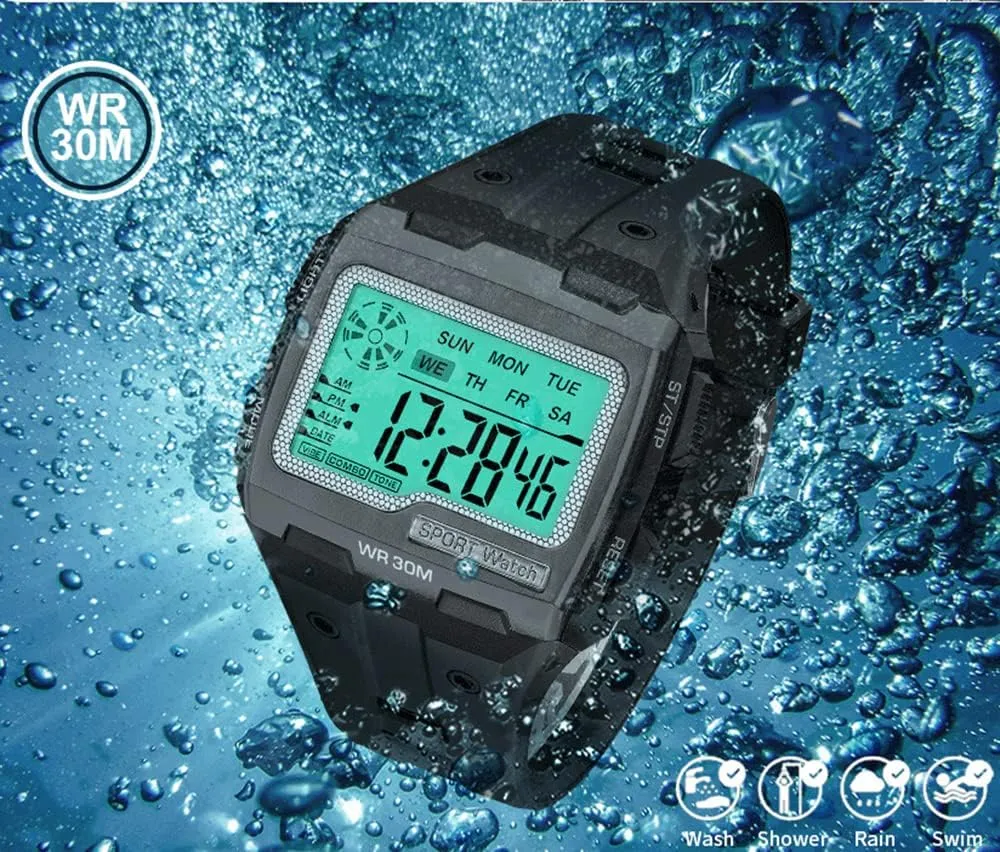 Watch Outdoor Sports Multi-Function Watch LED Waterproof Chronograph Electronic tiffany catalyst rigid Watches ADSBIAOYE Square Mens Digital 