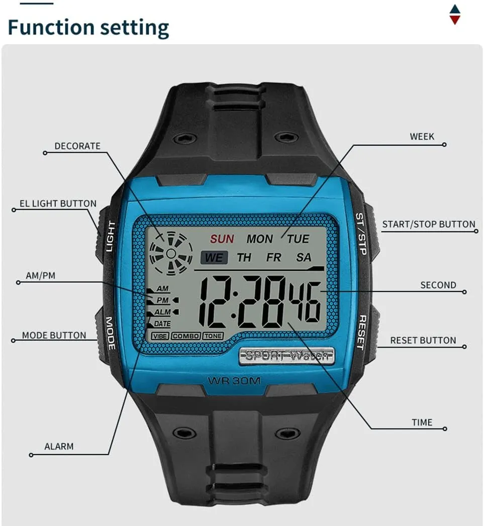 Watch Outdoor Sports Multi-Function Watch LED Waterproof Chronograph Electronic tiffany catalyst rigid Watches ADSBIAOYE Square Mens Digital 