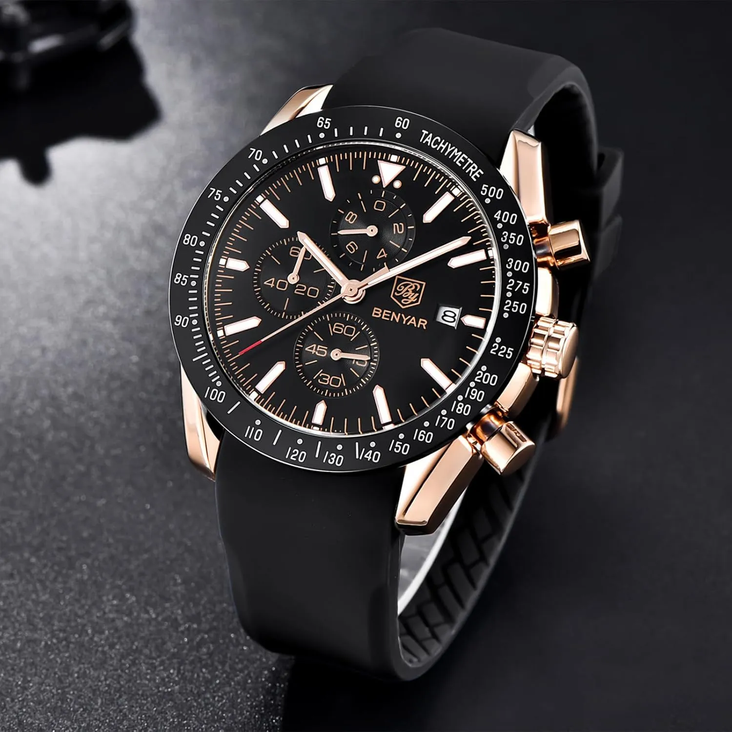 Watch Quartz Movement Chronograph 30M Waterproof Luminous personalize lessen Casual Sports Business Men's Leather Watch BENYAR Men's 
