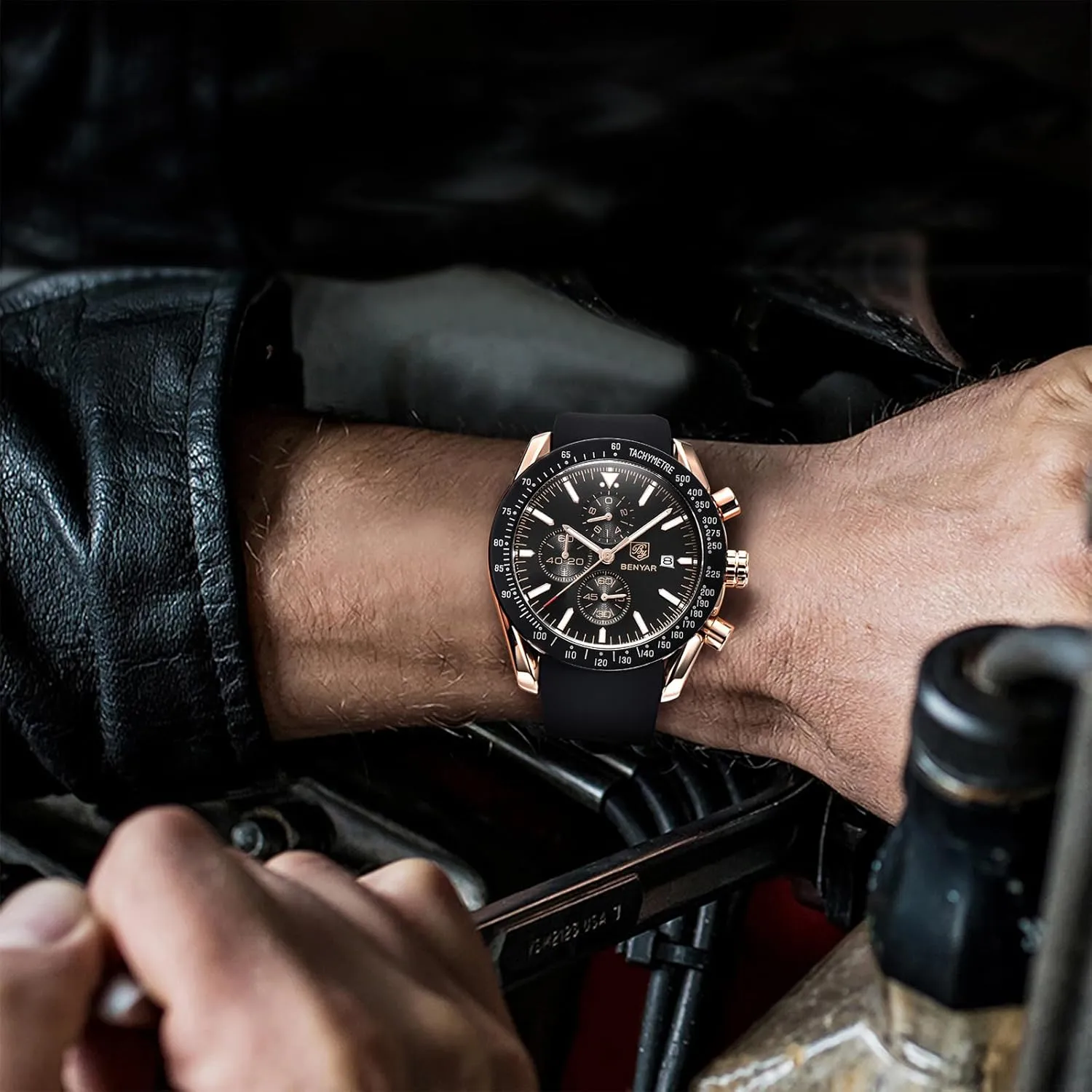 Watch Quartz Movement Chronograph 30M Waterproof Luminous personalize lessen Casual Sports Business Men's Leather Watch BENYAR Men's 