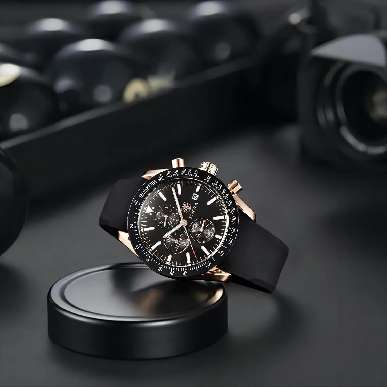 Watch Quartz Movement Chronograph 30M Waterproof Luminous personalize lessen Casual Sports Business Men's Leather Watch BENYAR Men's 