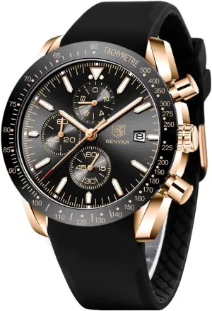 Watch Quartz Movement Chronograph 30M Waterproof Luminous personalize lessen Casual Sports Business Men's Leather Watch BENYAR Men's 