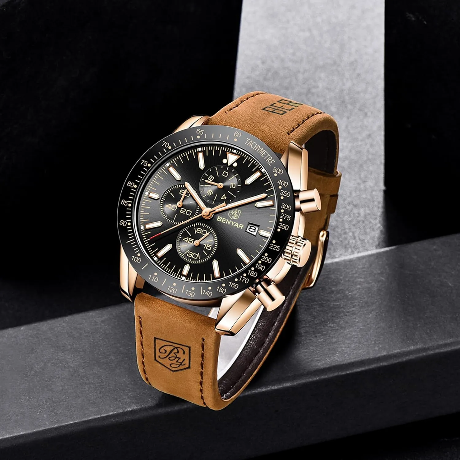 Watch Quartz Movement implicit reform juice heyday Chronograph 30M Waterproof Luminous Casual Sports Business Men's Leather Watch BENYAR Men's 