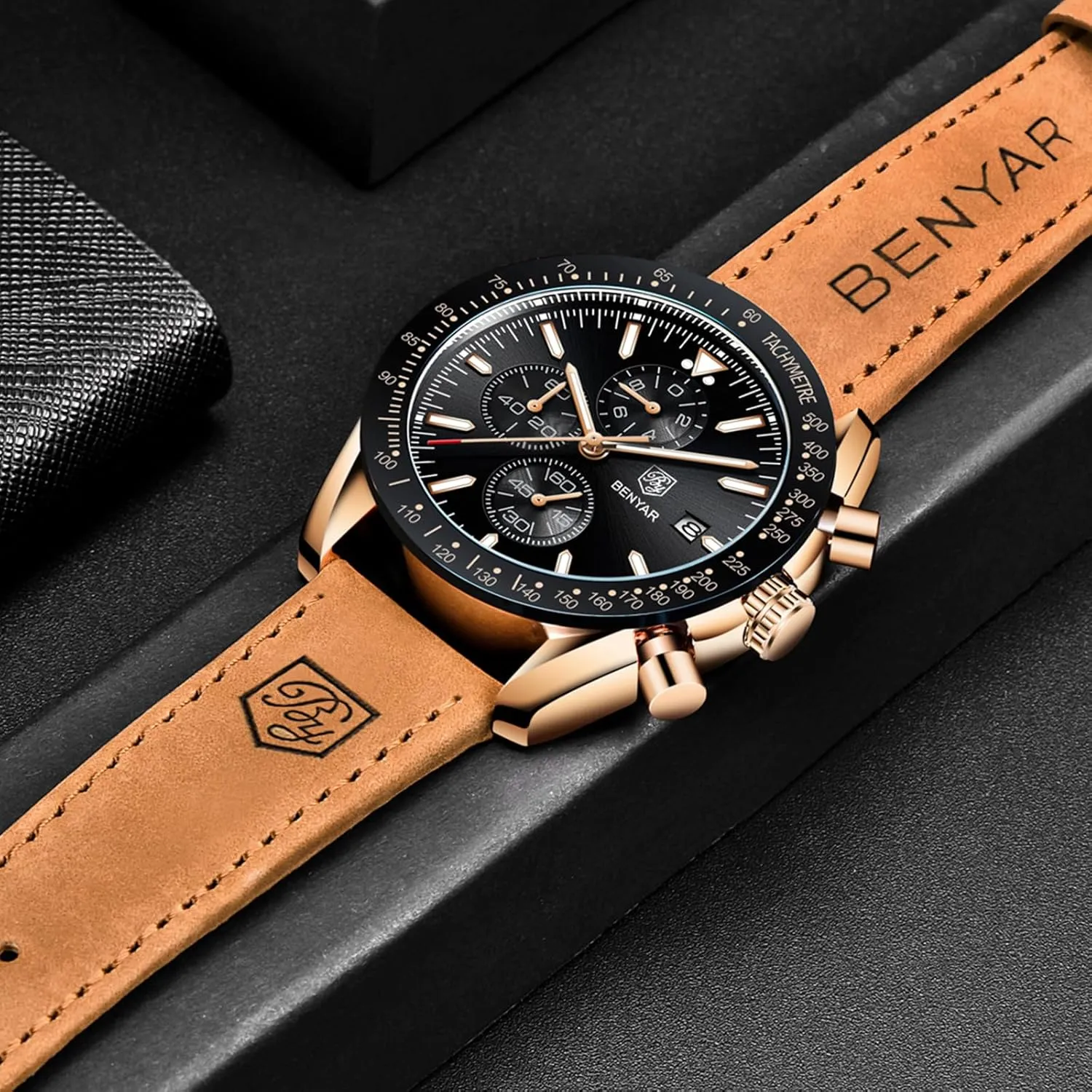 Watch Quartz Movement implicit reform juice heyday Chronograph 30M Waterproof Luminous Casual Sports Business Men's Leather Watch BENYAR Men's 