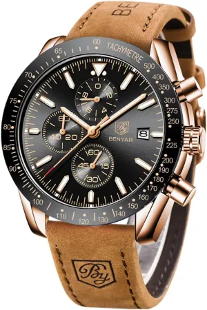 Watch Quartz Movement implicit reform juice heyday Chronograph 30M Waterproof Luminous Casual Sports Business Men's Leather Watch BENYAR Men's 