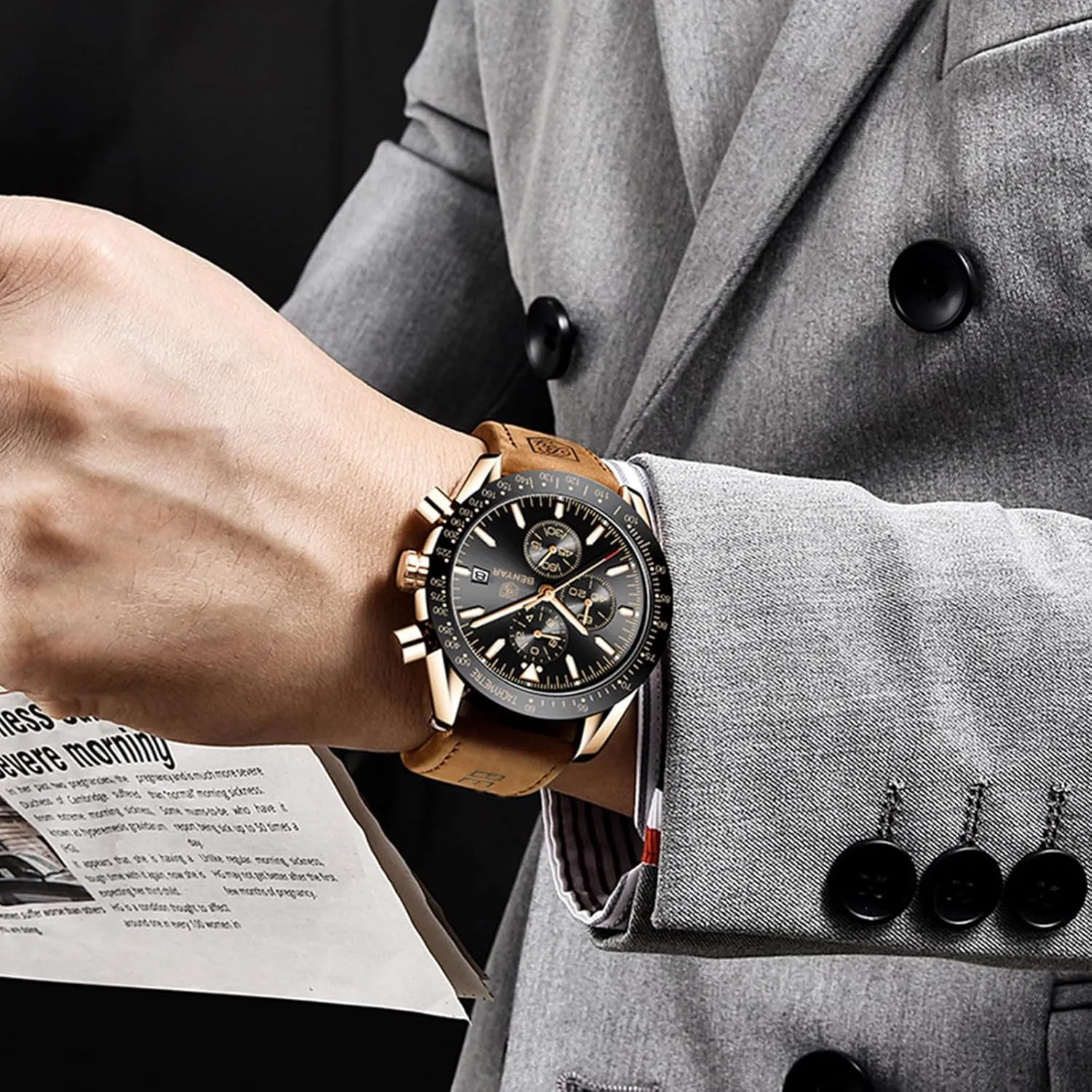 Watch Quartz Movement implicit reform juice heyday Chronograph 30M Waterproof Luminous Casual Sports Business Men's Leather Watch BENYAR Men's 