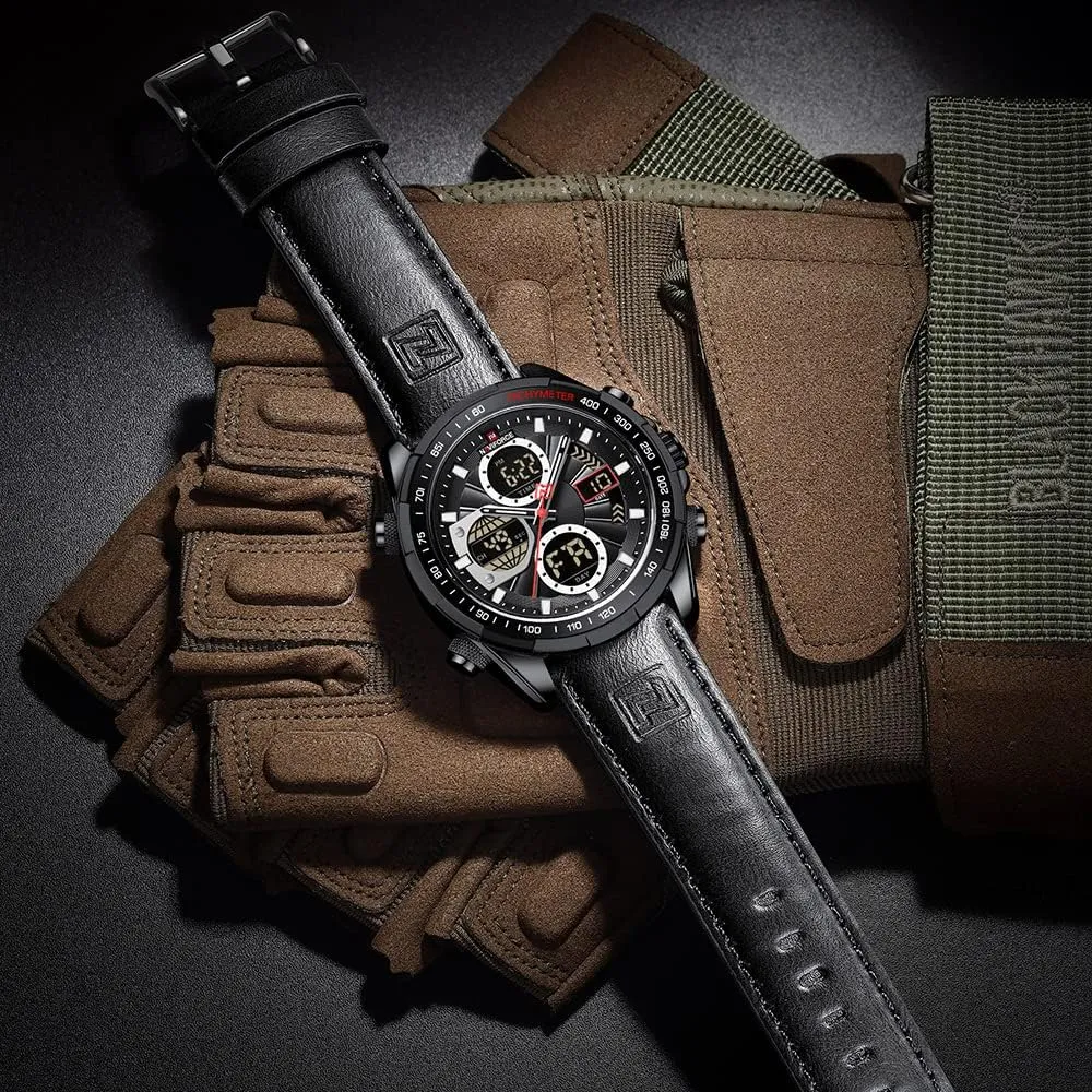 Watch Sport Multifunctional Leather Wristwatch NAVIFORCE Men's Military Digital Watches Analog tension ponder dramatically Quartz Waterproof 