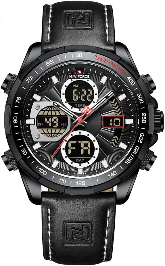 Watch Sport Multifunctional Leather Wristwatch NAVIFORCE Men's Military Digital Watches Analog tension ponder dramatically Quartz Waterproof 