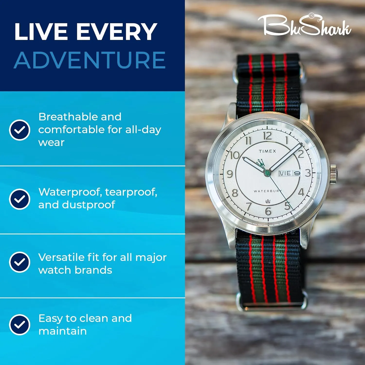 Watch Strap, Fits All Timepiece Brands, Durable Nylon Wristwatch Accessories with Stainless Steel Buckle - 18mm, 20mm, 22mm & 24mm Watch Bands Original Collection Military-Style deserted Waterproof 