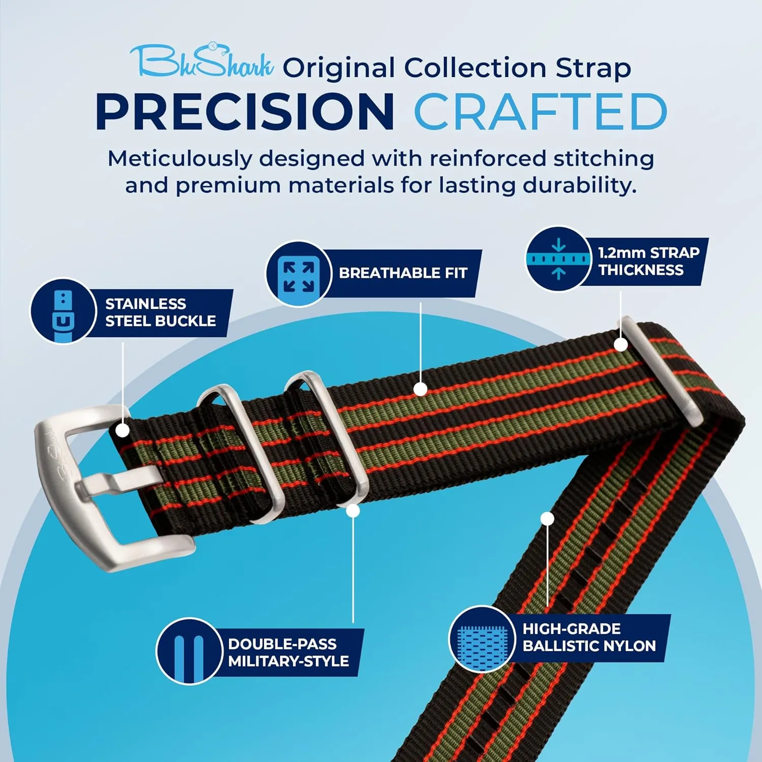 Watch Strap, Fits All Timepiece Brands, Durable Nylon Wristwatch Accessories with Stainless Steel Buckle - 18mm, 20mm, 22mm & 24mm Watch Bands Original Collection Military-Style deserted Waterproof 