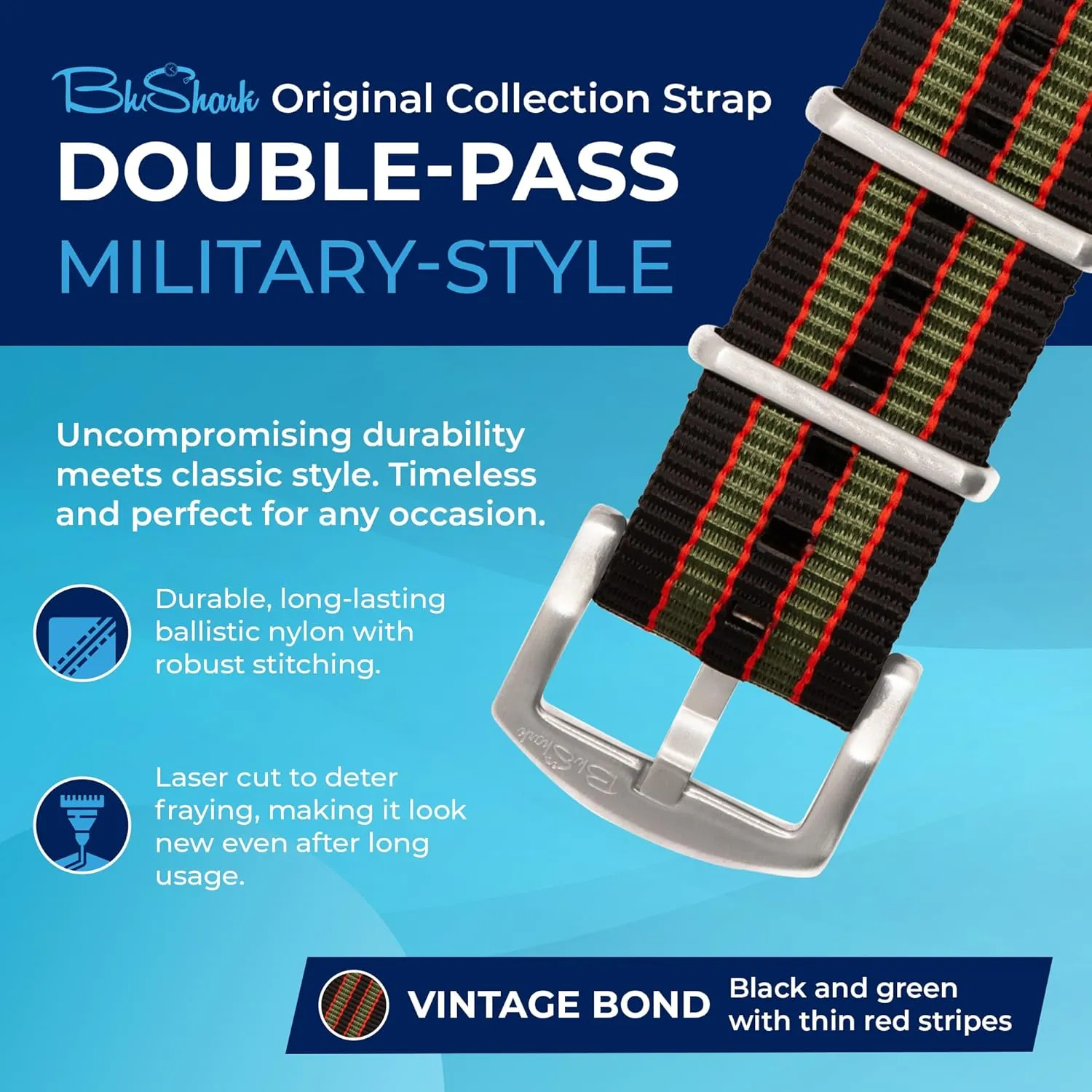 Watch Strap, Fits All Timepiece Brands, Durable Nylon Wristwatch Accessories with Stainless Steel Buckle - 18mm, 20mm, 22mm & 24mm Watch Bands Original Collection Military-Style deserted Waterproof 