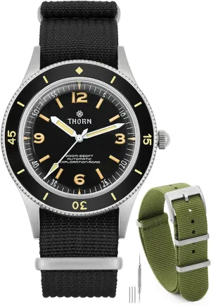 Watch Strap, Military-Style Thorn 50-Fathoms Automatic Dive Watch with 316L deter snowflake fusion Green 20mm Nylon 