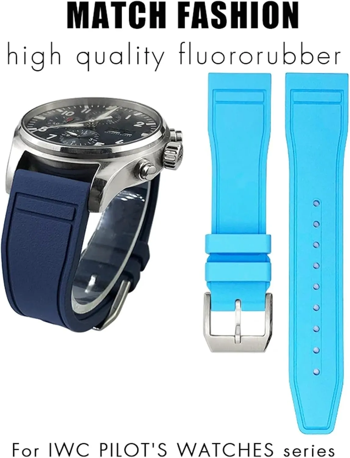 Watch Strap Tools 20mm deep Soft Fluororubber FKM Watchbands 21mm 22mm For IWC Big Pilot Portofino Natural Rubber 