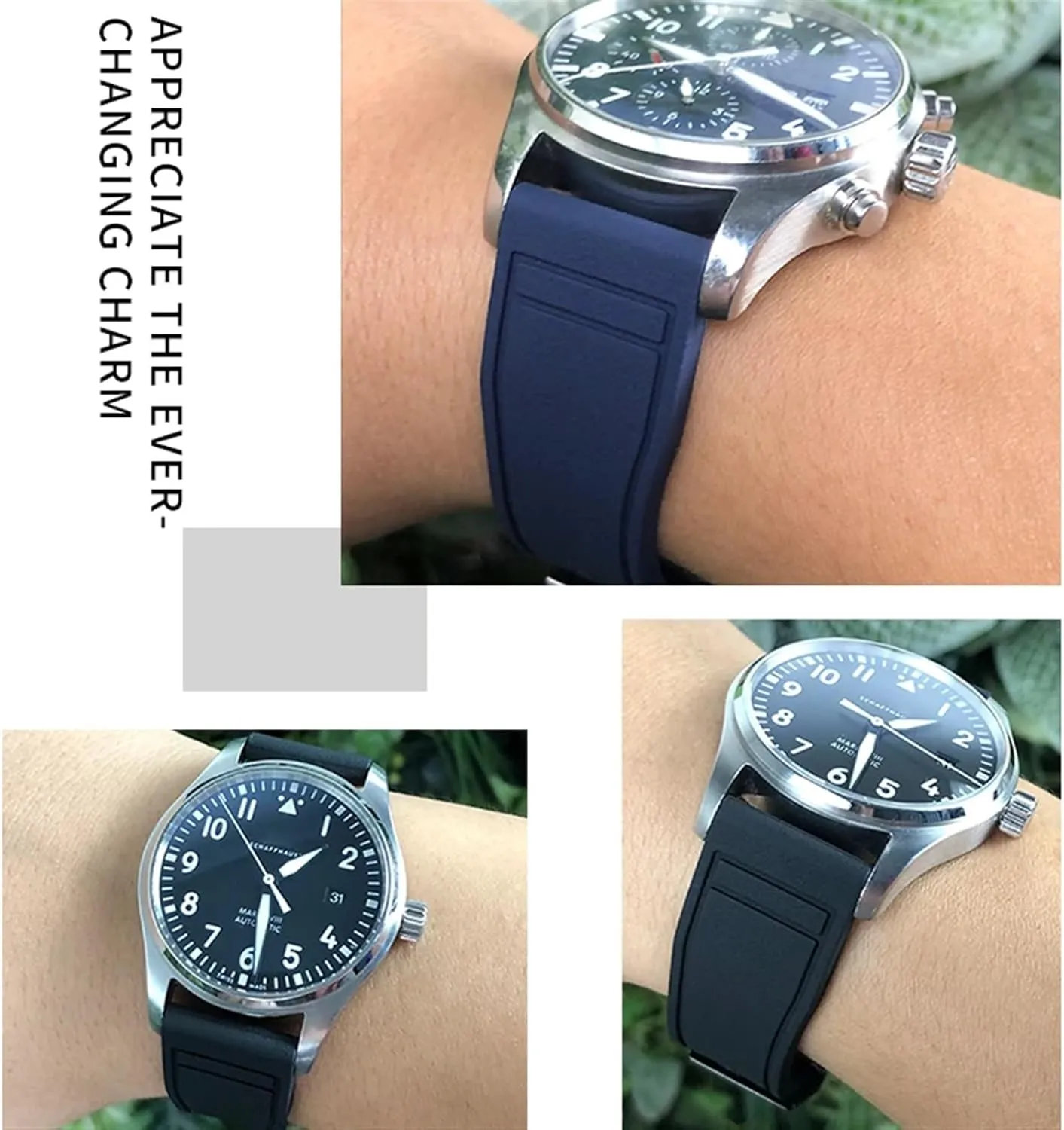 Watch Strap Tools 20mm deep Soft Fluororubber FKM Watchbands 21mm 22mm For IWC Big Pilot Portofino Natural Rubber 