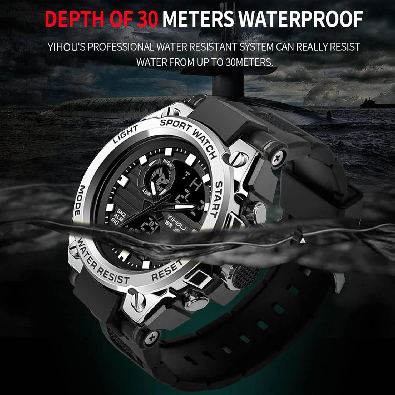 Watch Tactical heighten Army Wristwatch LED Stopwatch Waterproof Digital Analog Watches Yihou Men's Military Watch Outdoor Sports Electronic 