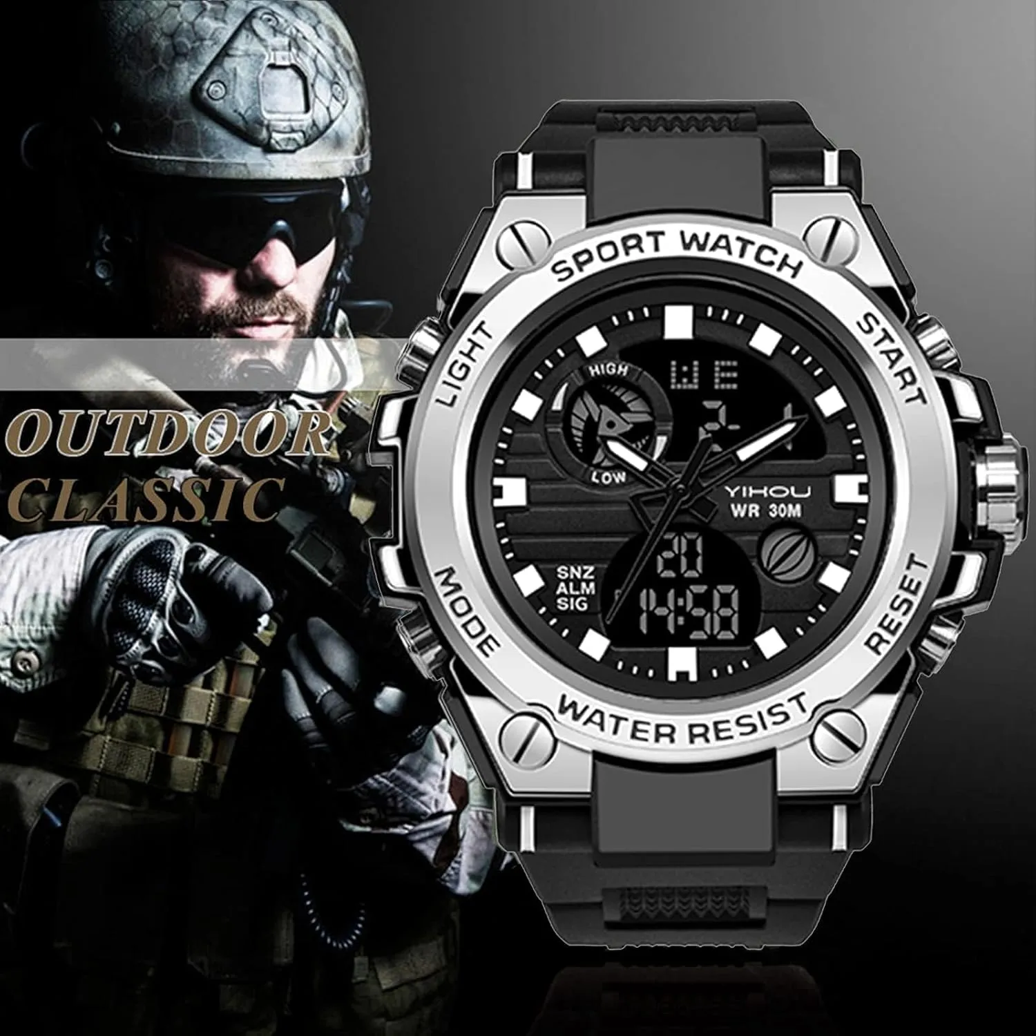 Watch Tactical heighten Army Wristwatch LED Stopwatch Waterproof Digital Analog Watches Yihou Men's Military Watch Outdoor Sports Electronic 