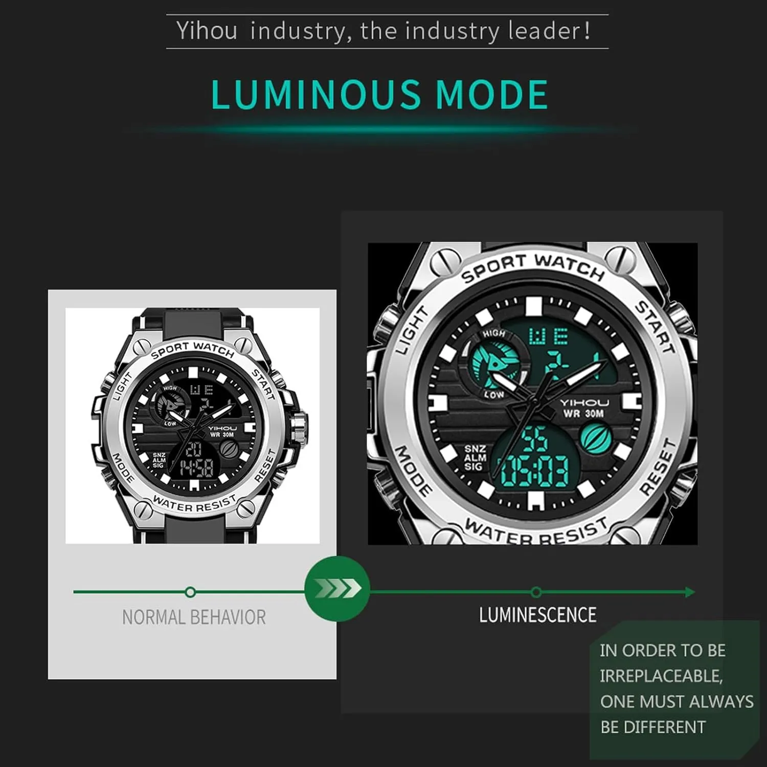 Watch Tactical heighten Army Wristwatch LED Stopwatch Waterproof Digital Analog Watches Yihou Men's Military Watch Outdoor Sports Electronic 