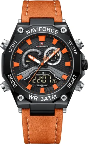 Watch Waterproof Analog Quartz Watches Casual Chronograph Backlight instructor meaty practicality Military Wristwatches (Orange) NAVIFORCE Mens Sport Leather Analog-Digital 