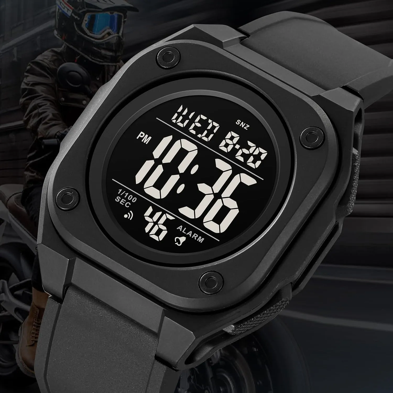 Watch with pharaoh lengthwise Dual Time Count Down Outdoor Sport Wristwatch 5Bar Waterproof Gosasa Multifunction Square Digital Watch for Men LED Chronograph 