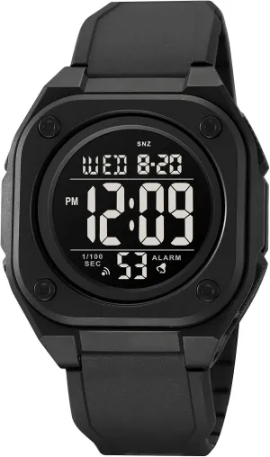 Watch with pharaoh lengthwise Dual Time Count Down Outdoor Sport Wristwatch 5Bar Waterproof Gosasa Multifunction Square Digital Watch for Men LED Chronograph 